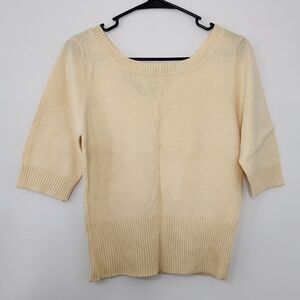 Hillard & Hanson Yellow Silk Cashmere Mid Sleeve Sweater Top Size Small EUC